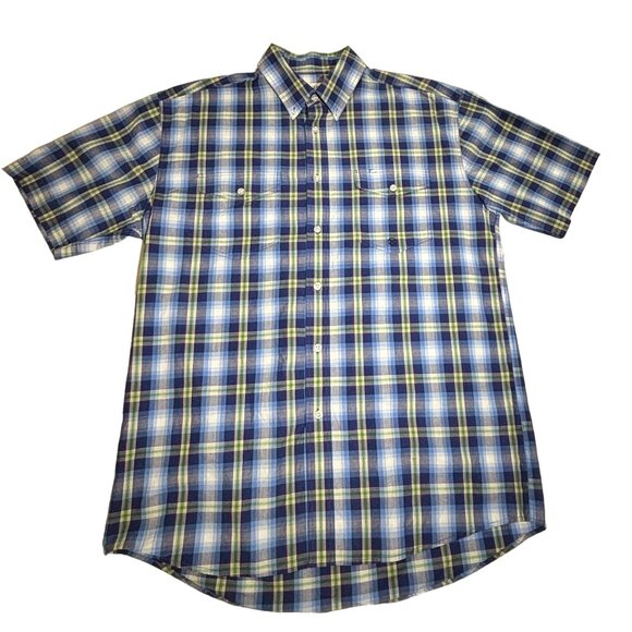 Roper Blue Plaid Short Sleeve Button-Up Shirt Men's Size L - 100% Cotton - Picture 1 of 9